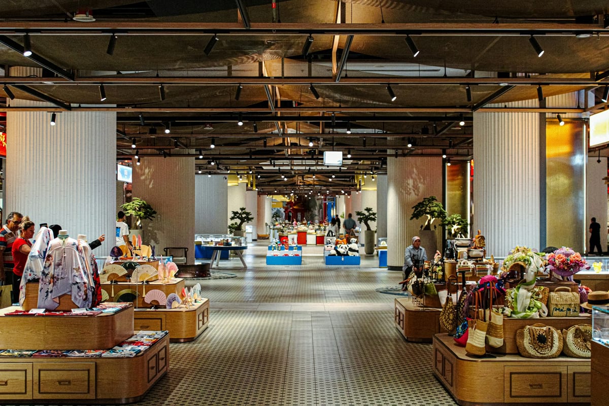 Open retail floor and display units under bright interior lighting